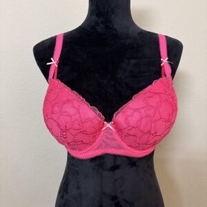 Victoria's Secret Pink Bra Womens 36DD Pink Lightly Lined Balconette Hearts Cute